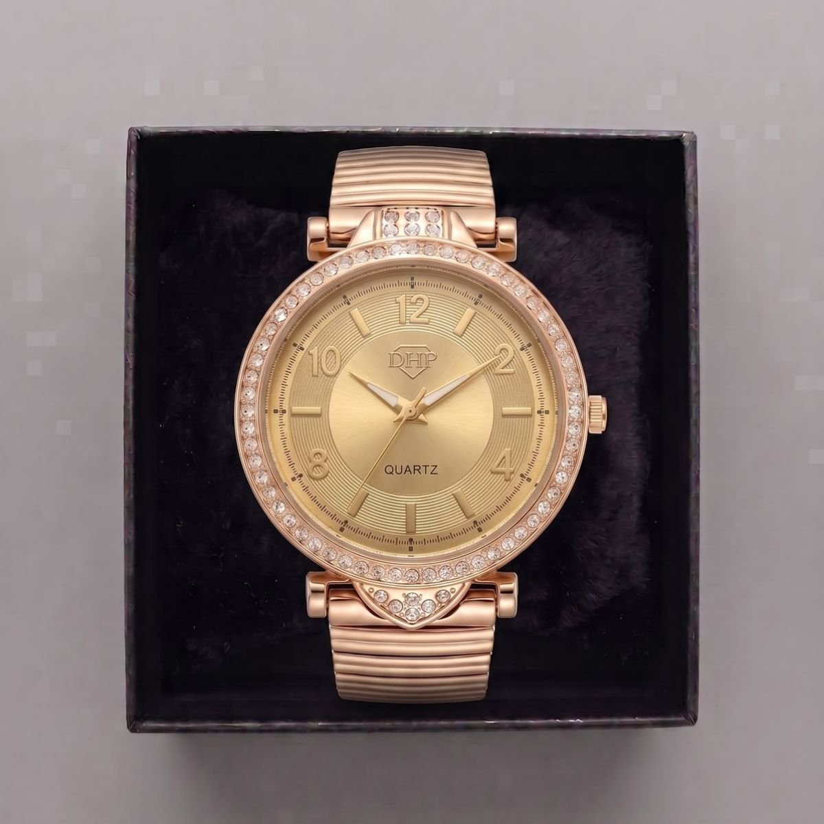 Relógio Feminino Com Strass Cravejado Dourado + Caixa Dourado 4