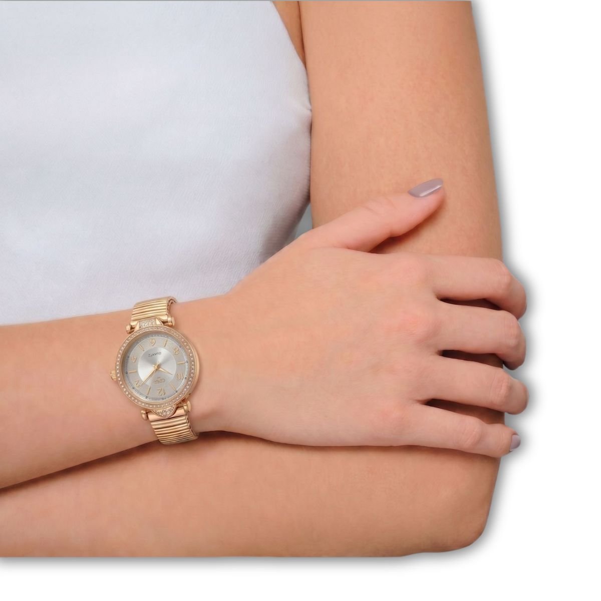 Relógio Feminino Com Strass Cravejado Dourado/Branco + Caixa Dourado 2