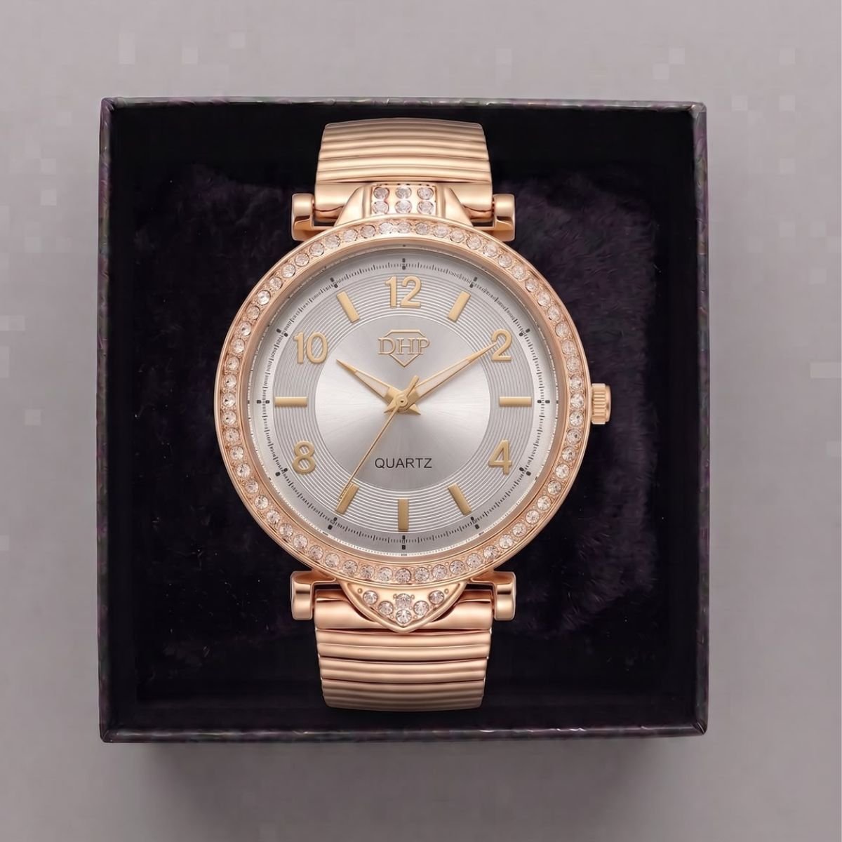 Relógio Feminino Com Strass Cravejado Dourado/Branco + Caixa Dourado 4