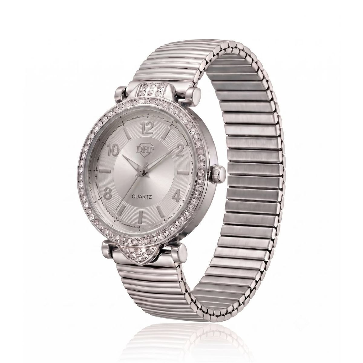 Relógio Feminino Com Strass Cravejado Prata + Caixa