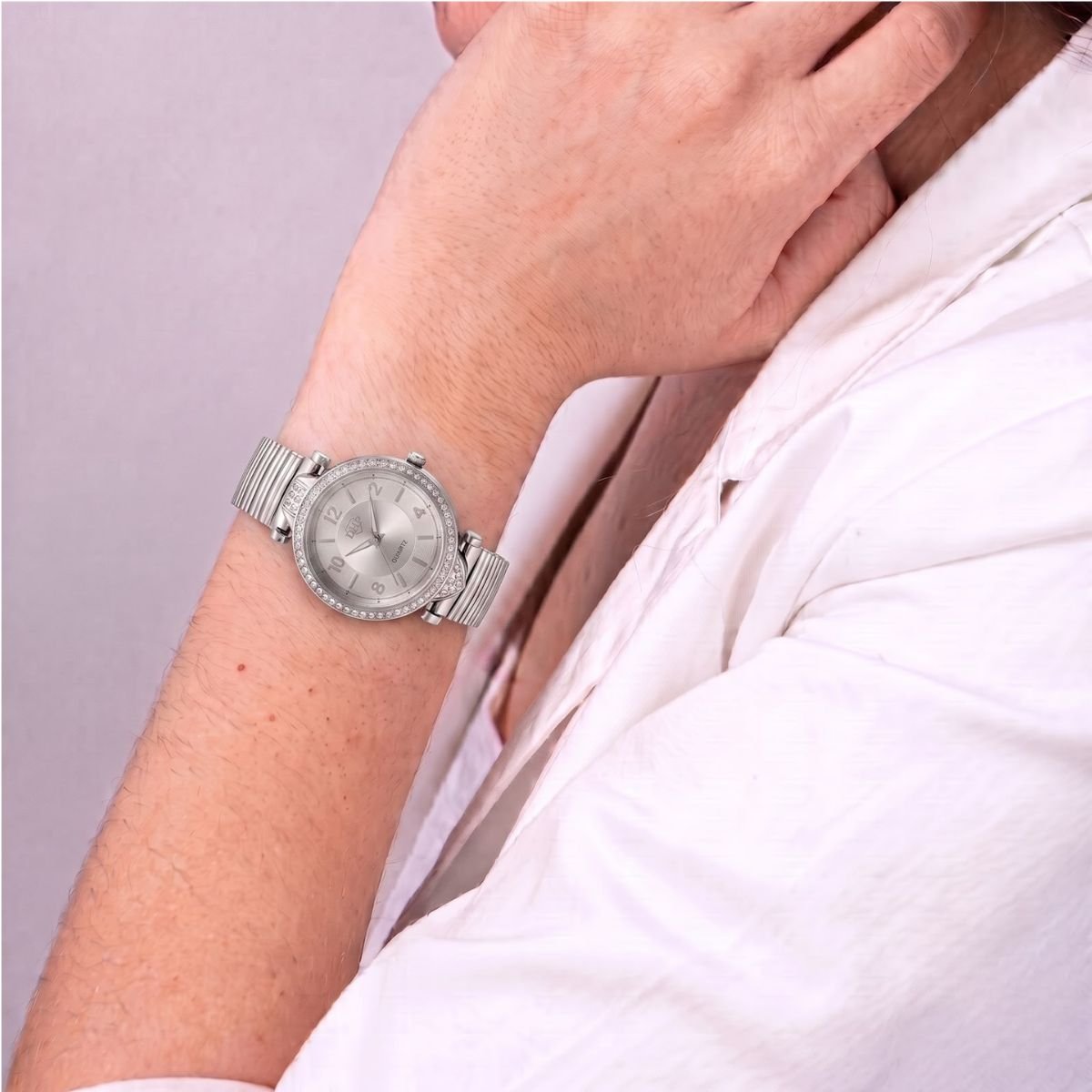 Relógio Feminino Com Strass Cravejado Prata + Caixa Dourado 3