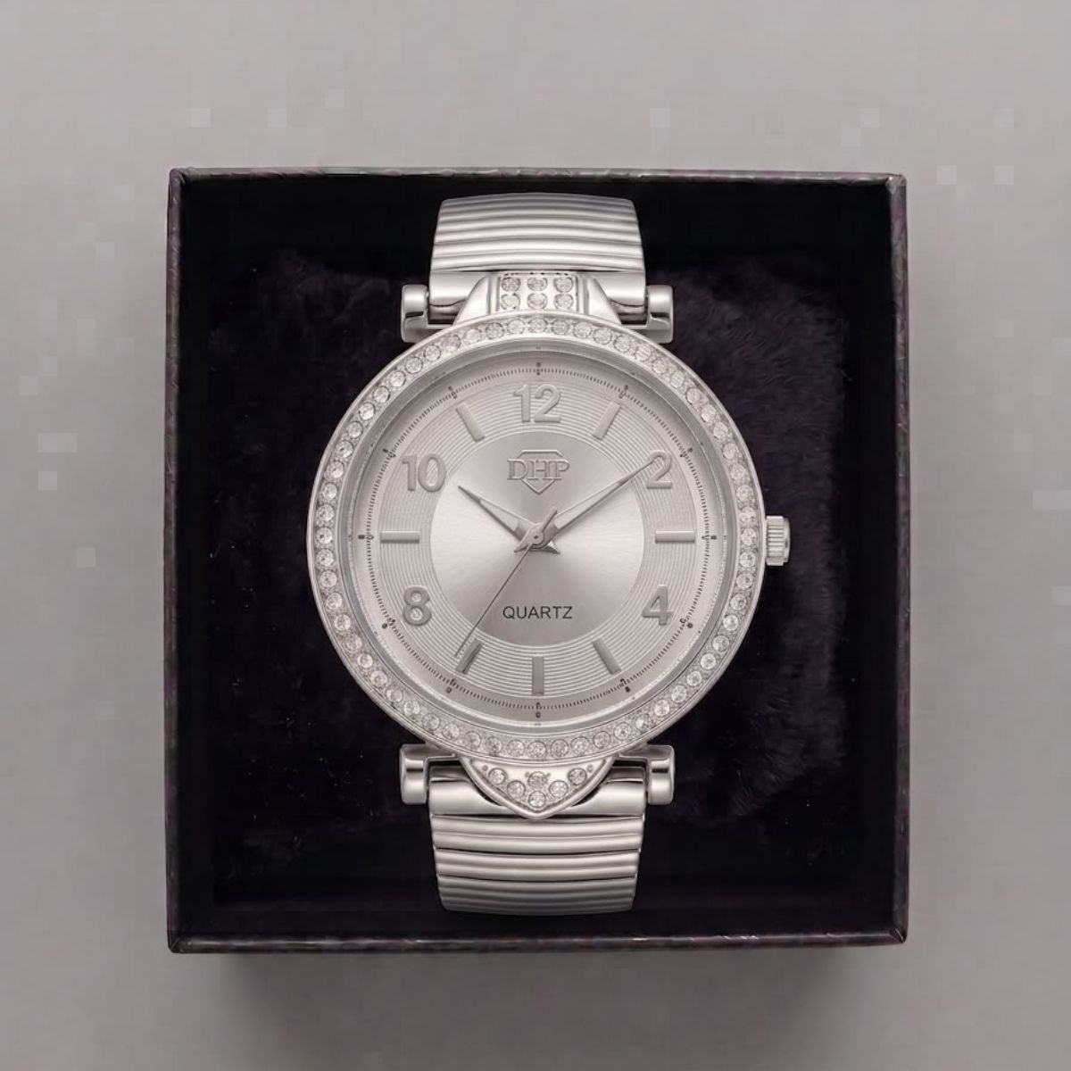 Relógio Feminino Com Strass Cravejado Prata + Caixa Dourado 4
