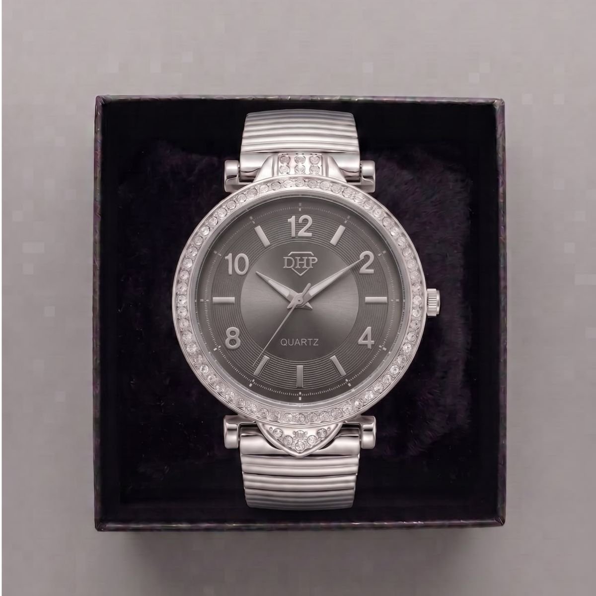 Relógio Feminino Com Strass Cravejado Prata/Preto + Caixa Dourado 4