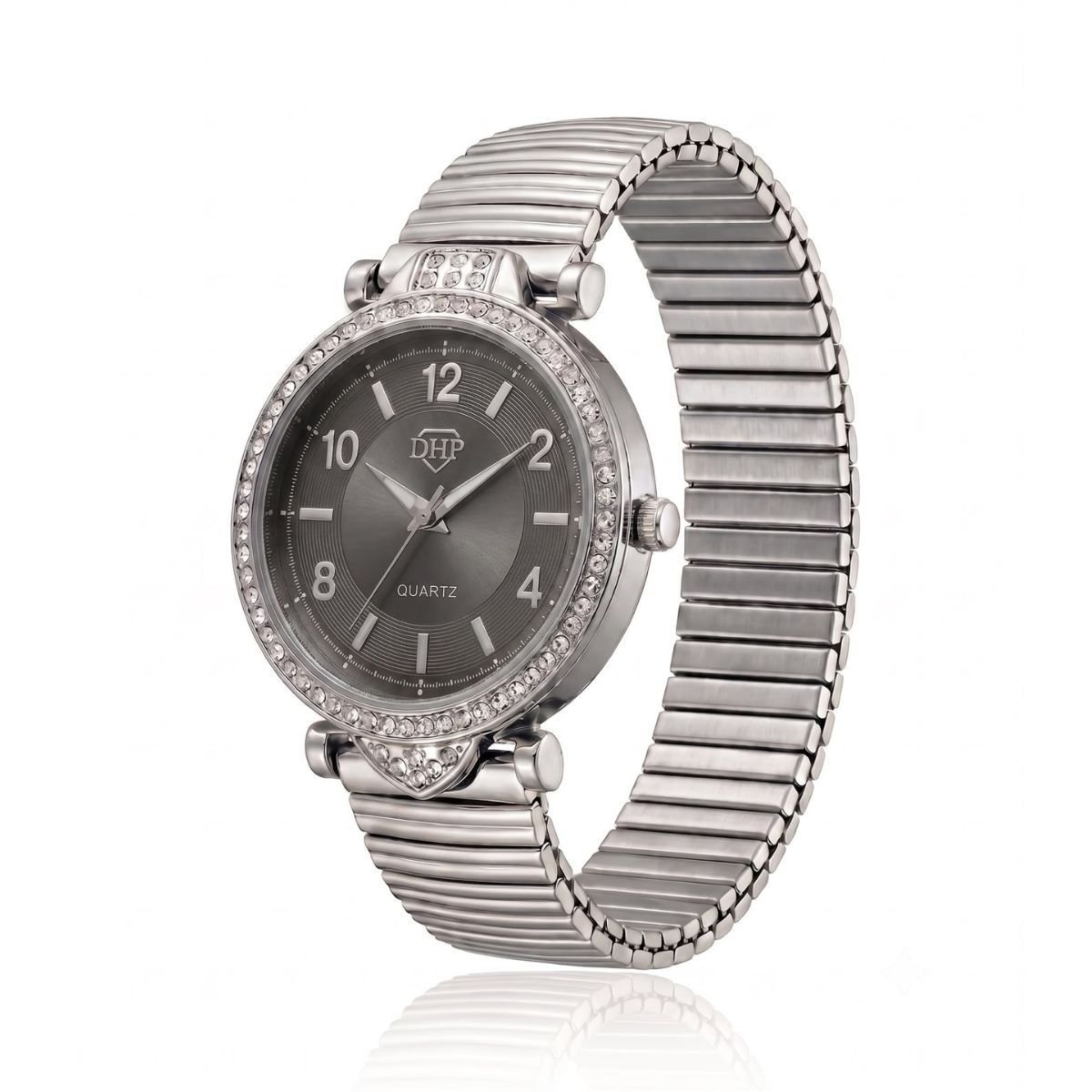 Relógio Feminino Com Strass Cravejado Prata/Preto + Caixa