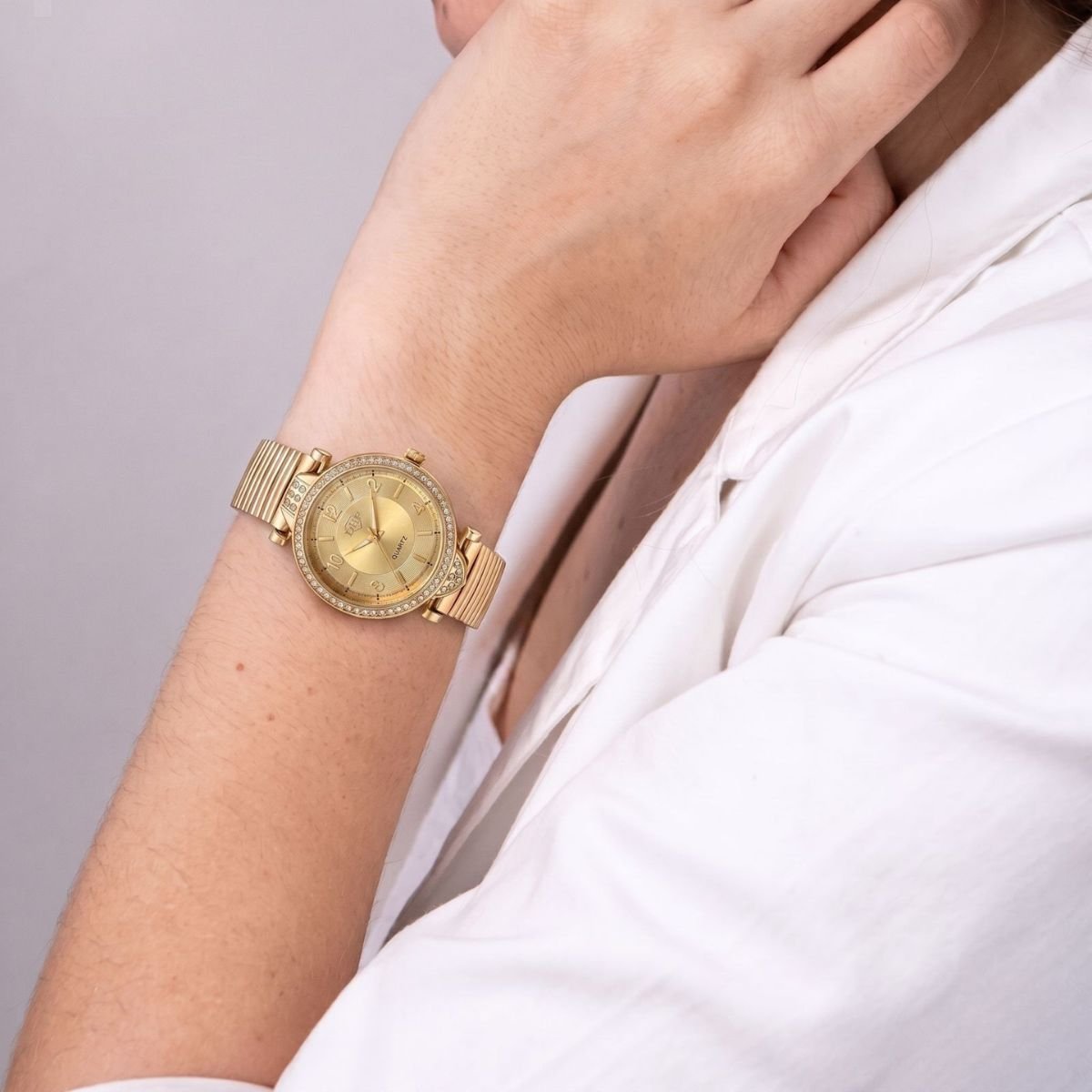 Relógio Feminino Com Strass Cravejado Dourado + Caixa Dourado 3