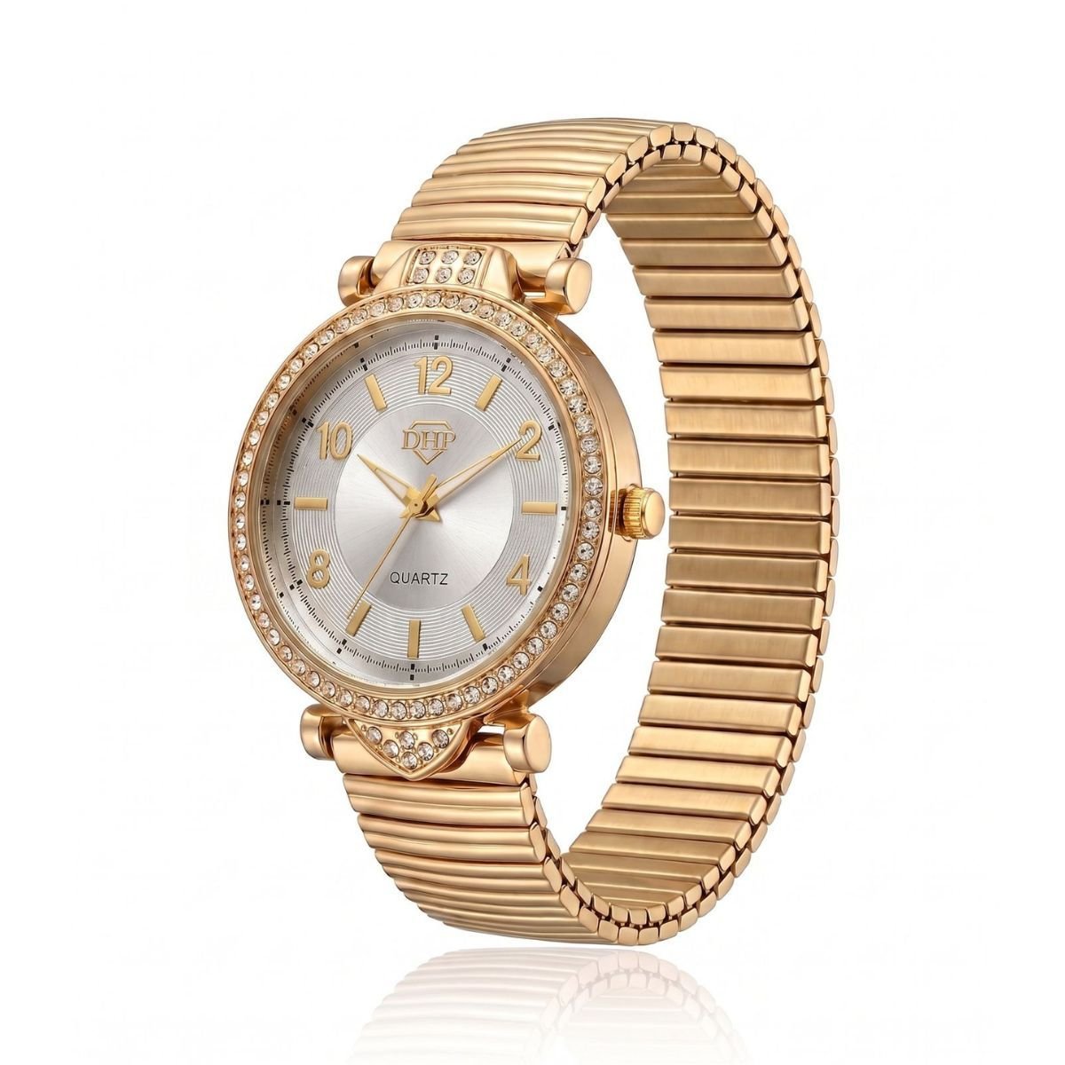 Relógio Feminino Com Strass Cravejado Dourado/Branco + Caixa