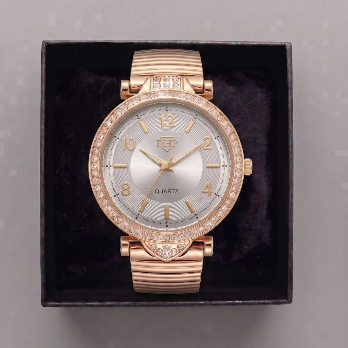 Relógio Feminino Com Strass Cravejado Dourado/Branco + Caixa Dourado 4
