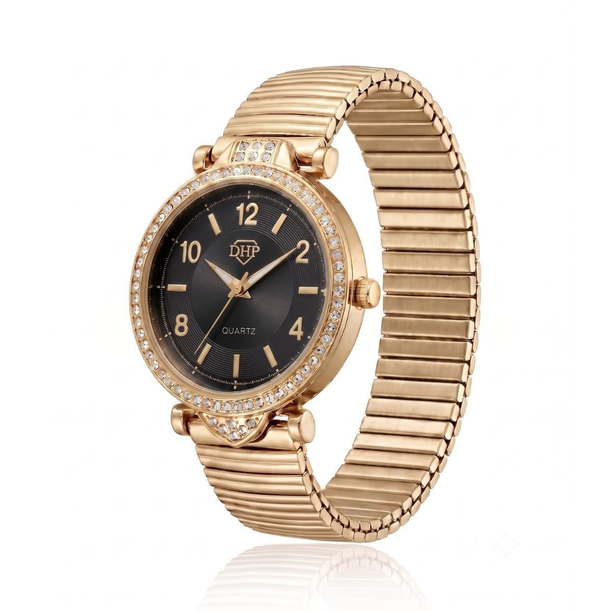 Relógio Feminino Com Strass Cravejado Dourado/Preto + Caixa