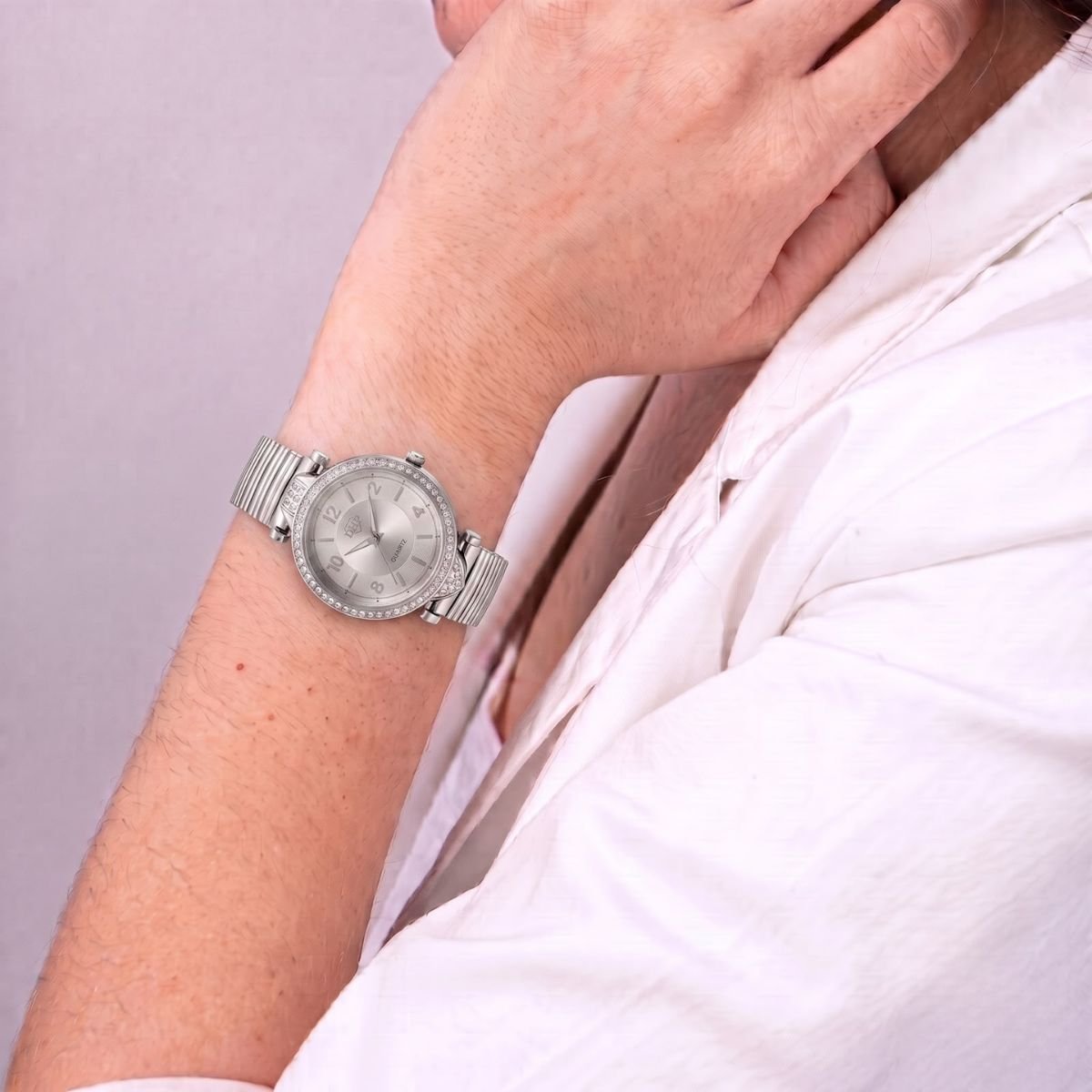 Relógio Feminino Com Strass Cravejado Prata + Caixa Prata 3