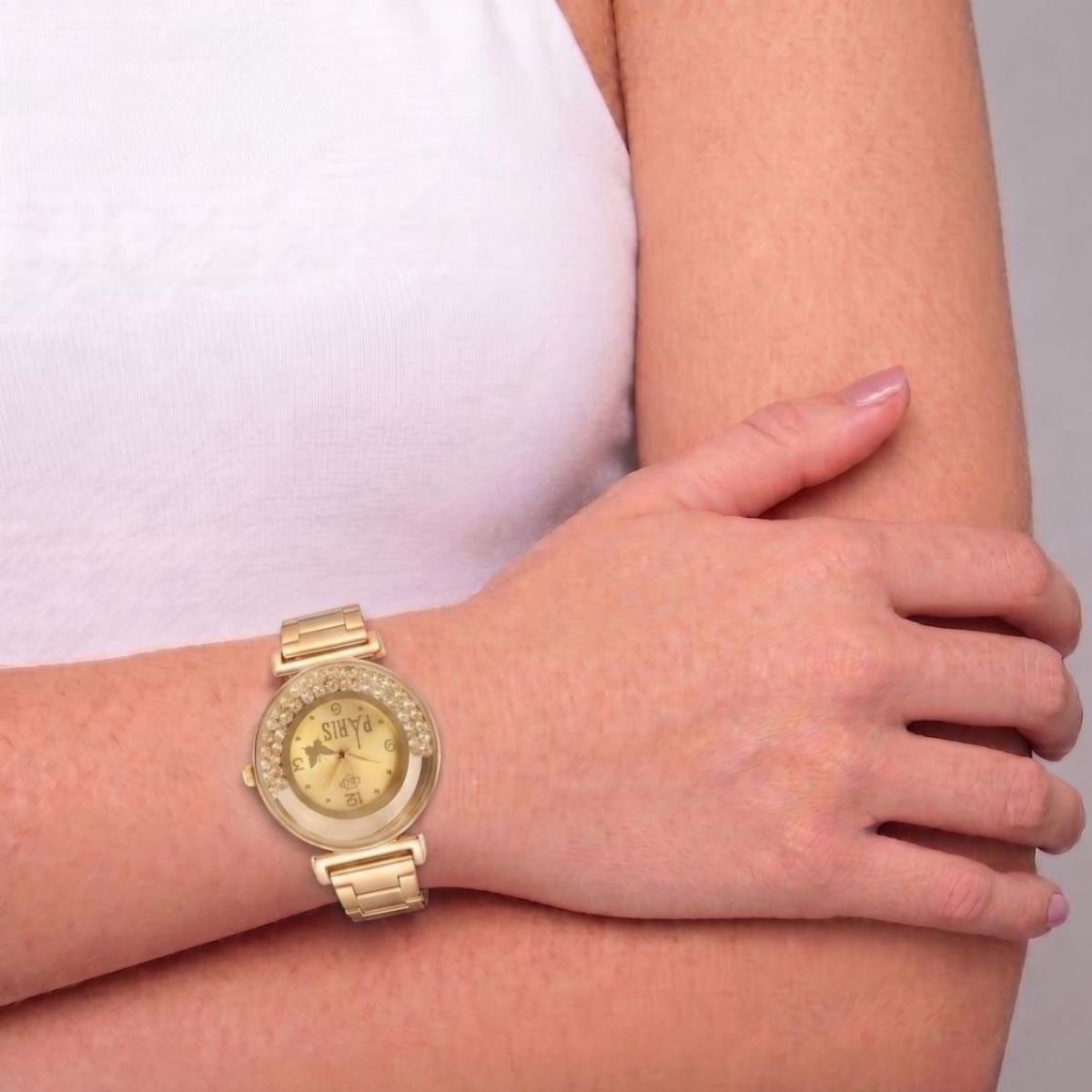 Relógio Feminino Luxo Paris Com Strass Dourado + Caixa Dourado 2