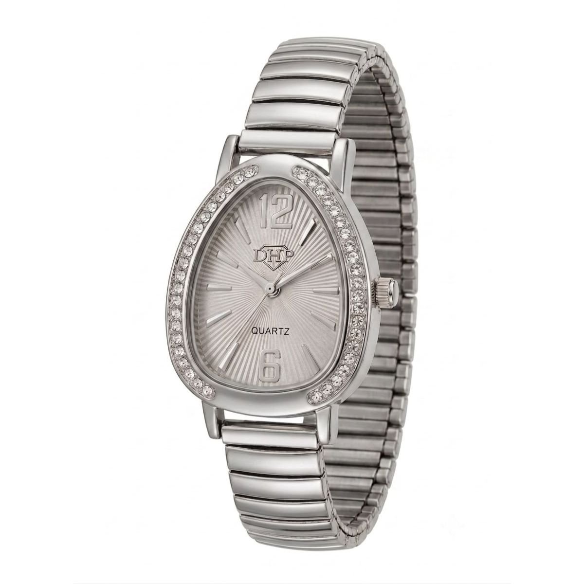 Relógio Feminino Luxo Gota Com Strass Correa Metal + Caixa Prata/Branco