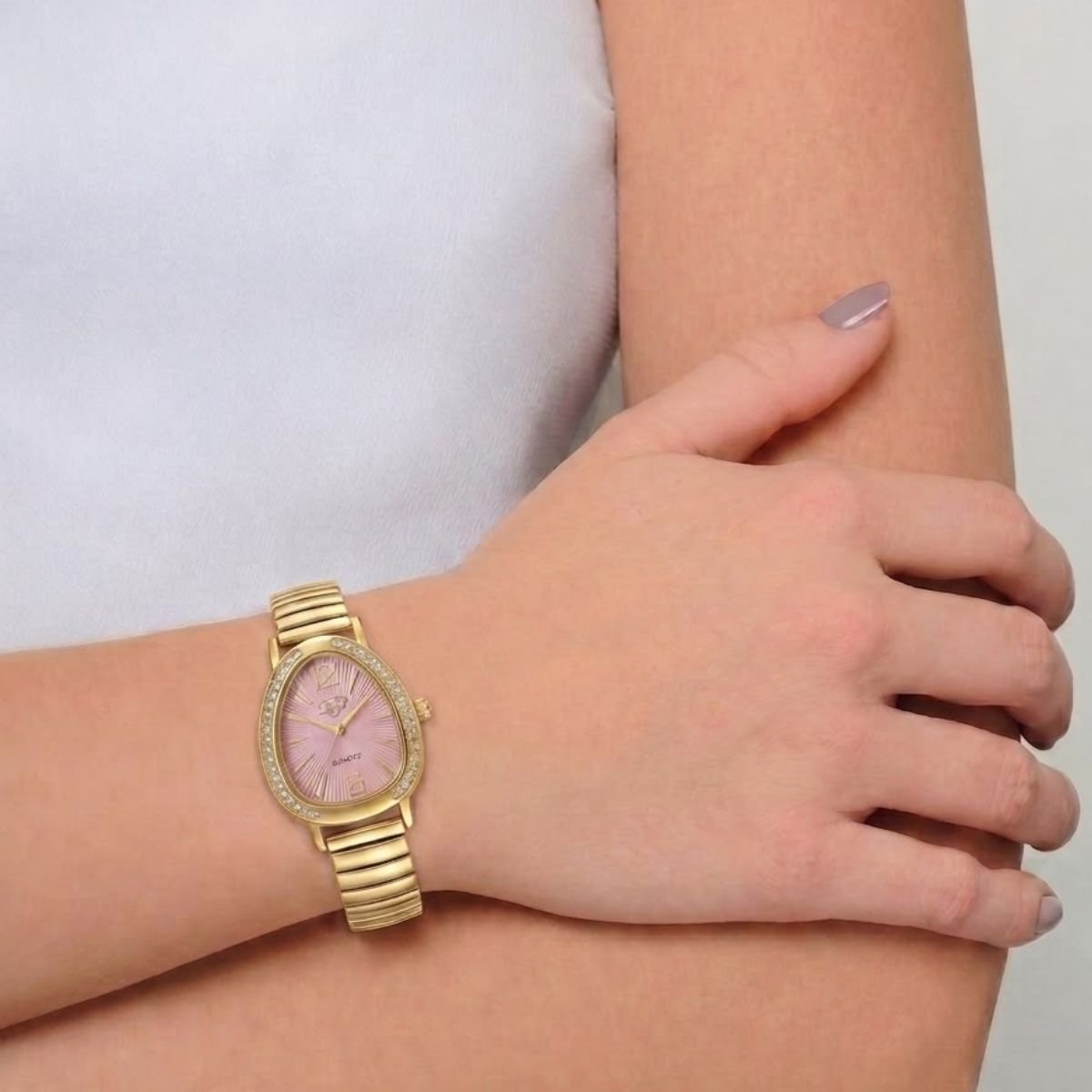Relógio Feminino Luxo Gota Com Strass Correa Metal + Caixa Dourado/Rosa Dourado 2