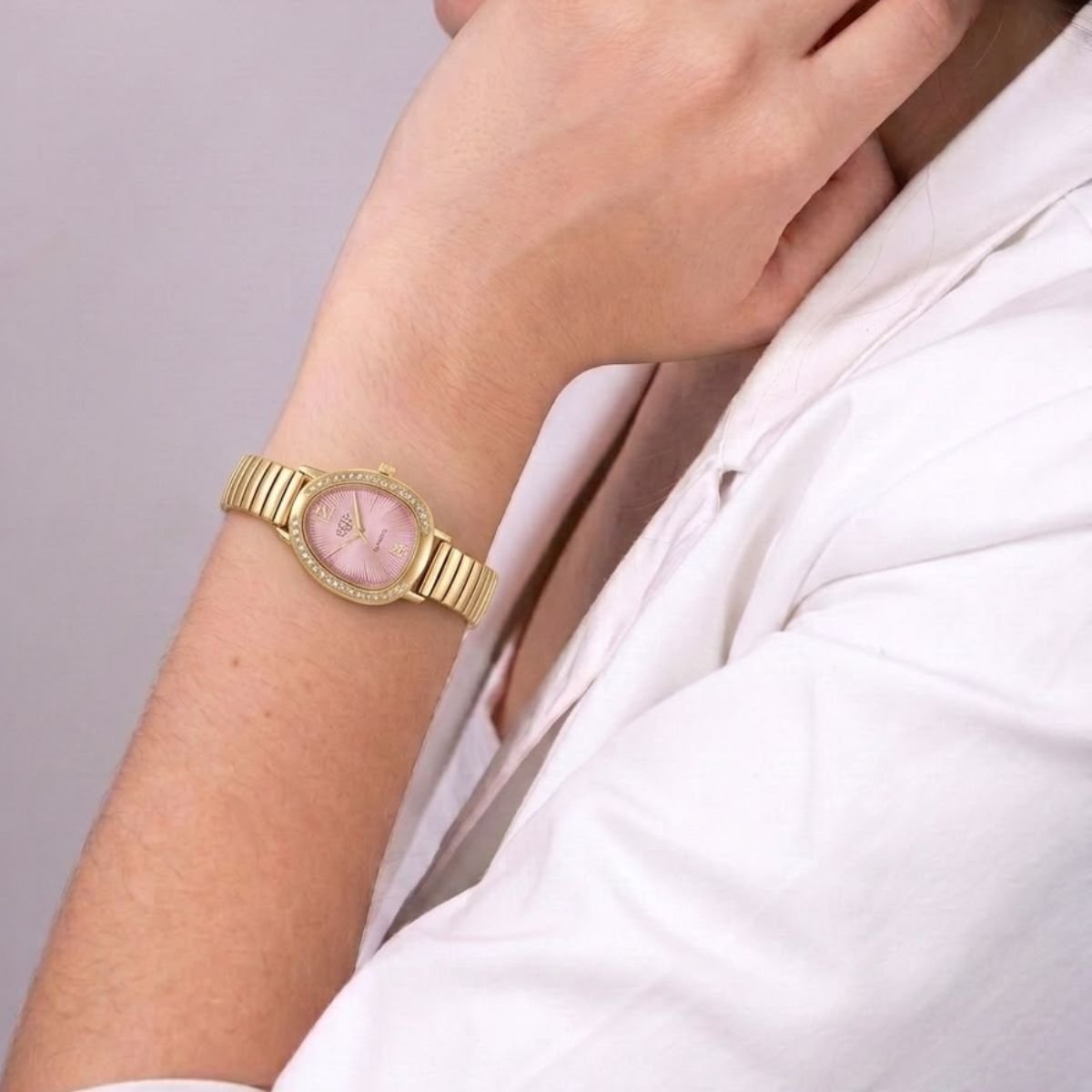 Relógio Feminino Luxo Gota Com Strass Correa Metal + Caixa Dourado/Rosa Dourado 3