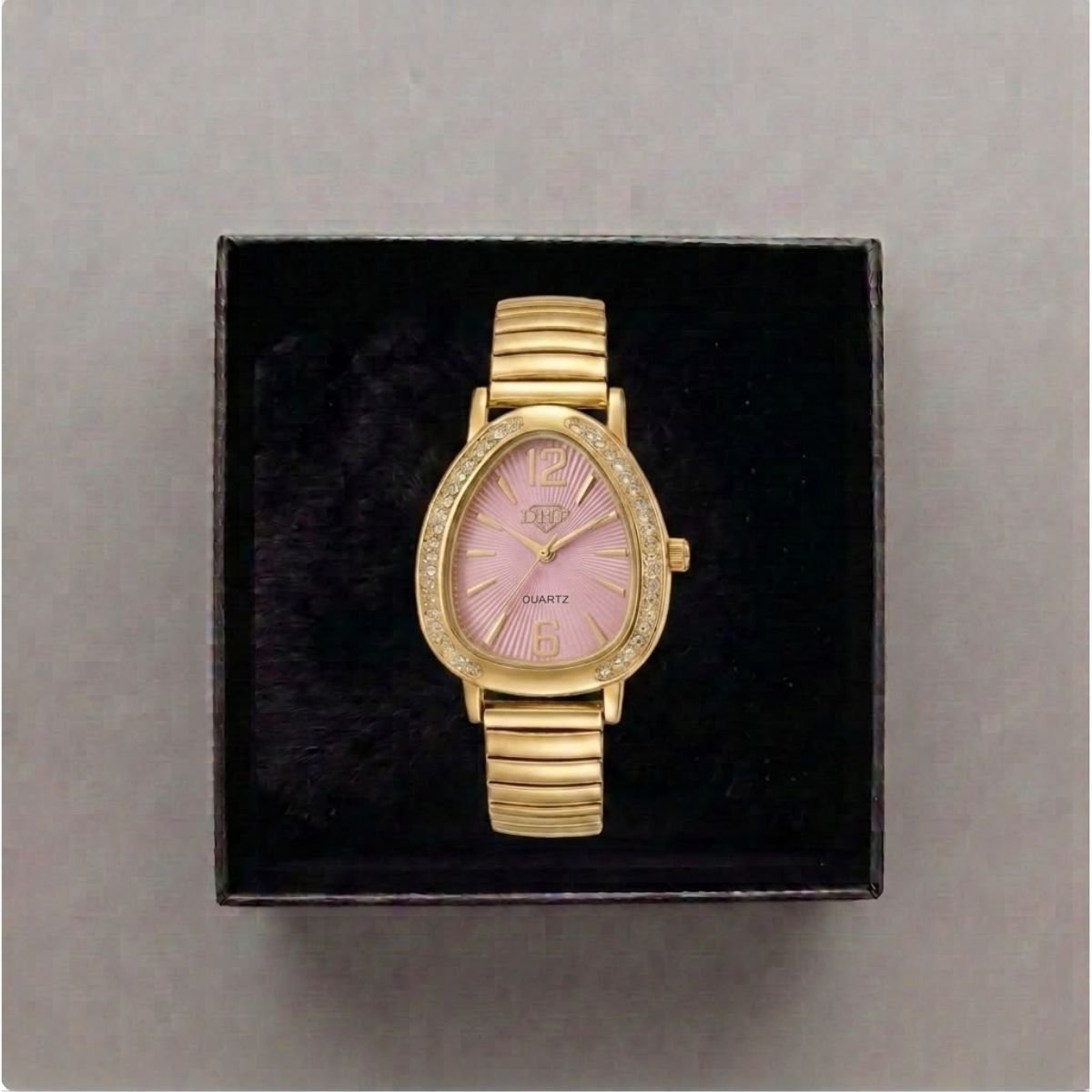 Relógio Feminino Luxo Gota Com Strass Correa Metal + Caixa Dourado/Rosa Dourado 4
