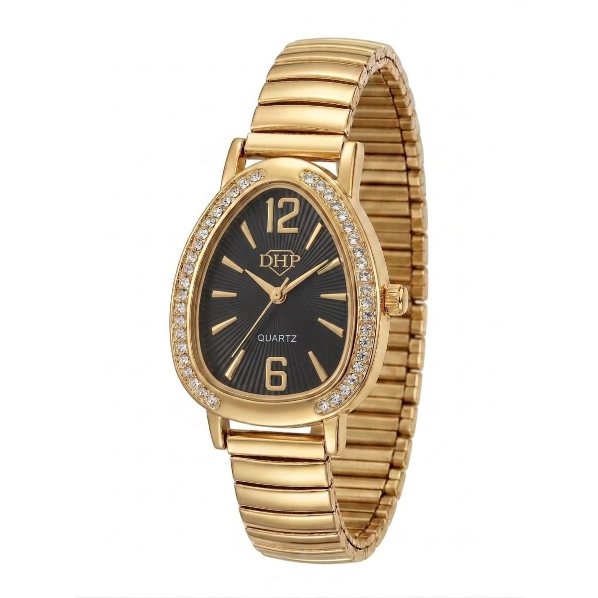 Relógio Feminino Luxo Gota Com Strass Correa Metal + Caixa Prata/Preto