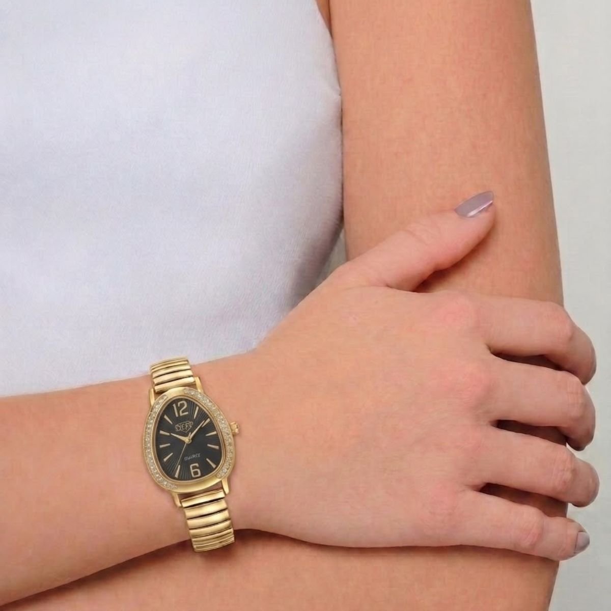 Relógio Feminino Luxo Gota Com Strass Correa Metal + Caixa Prata/Preto Prata 2