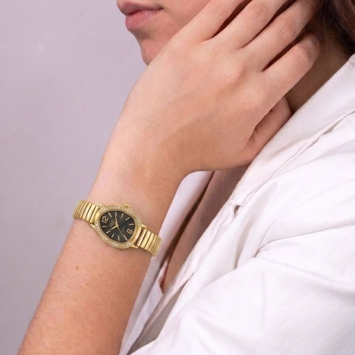 Relógio Feminino Luxo Gota Com Strass Correa Metal + Caixa Prata/Preto Prata 3