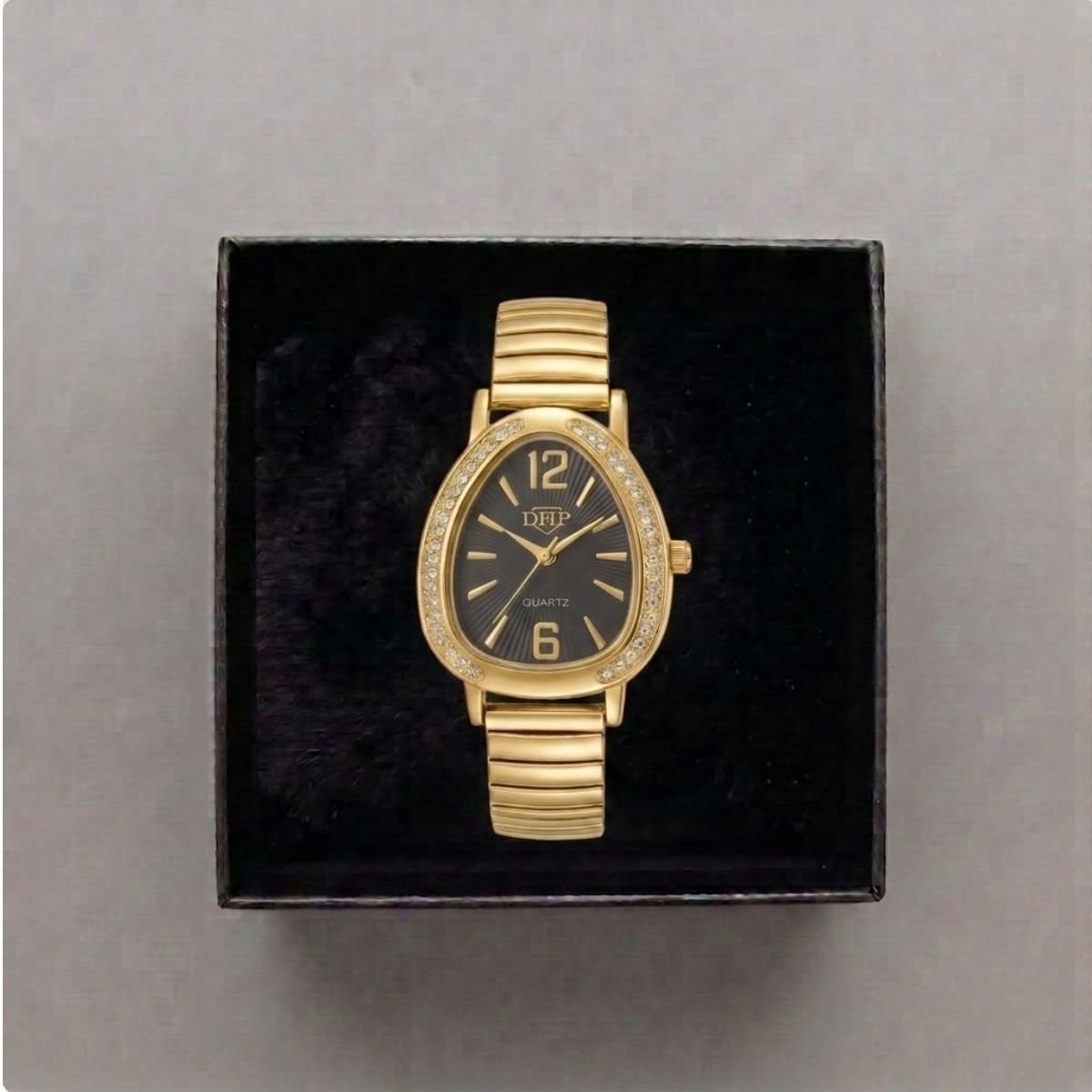 Relógio Feminino Luxo Gota Com Strass Correa Metal + Caixa Prata/Preto Prata 4