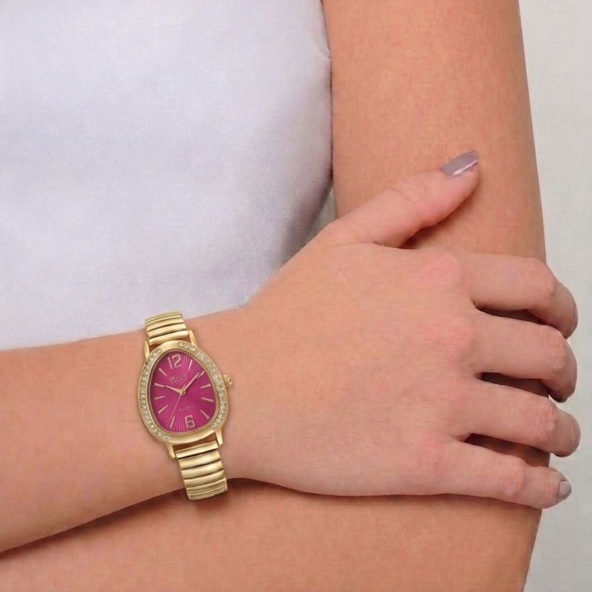 Relógio Feminino Luxo Gota Com Strass Correa Metal + Caixa Dourado/Pink Dourado 2