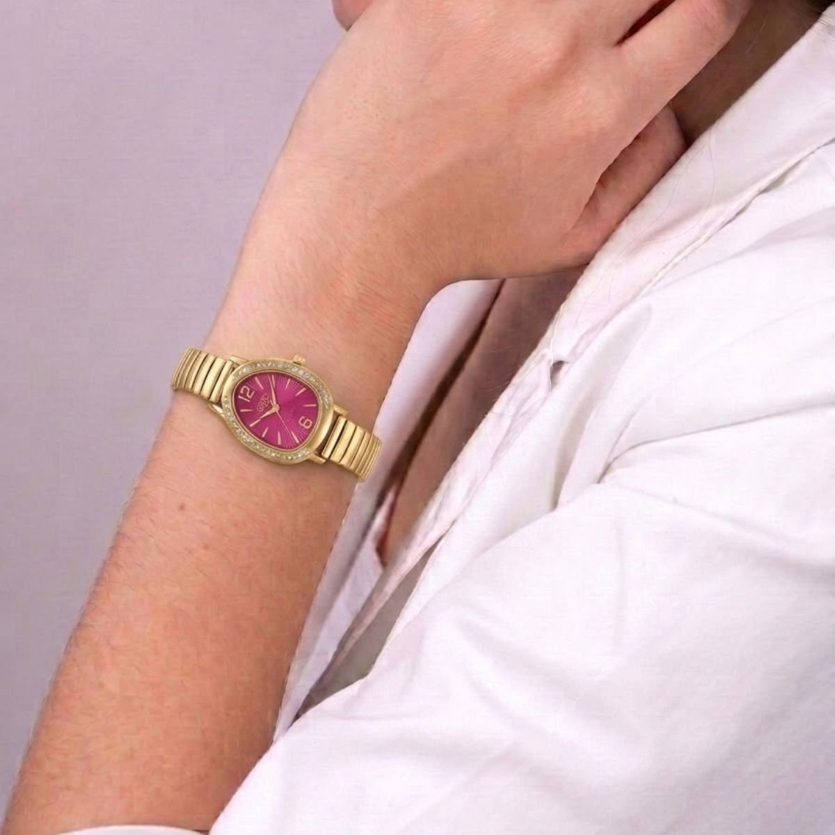 Relógio Feminino Luxo Gota Com Strass Correa Metal + Caixa Dourado/Pink Dourado 3