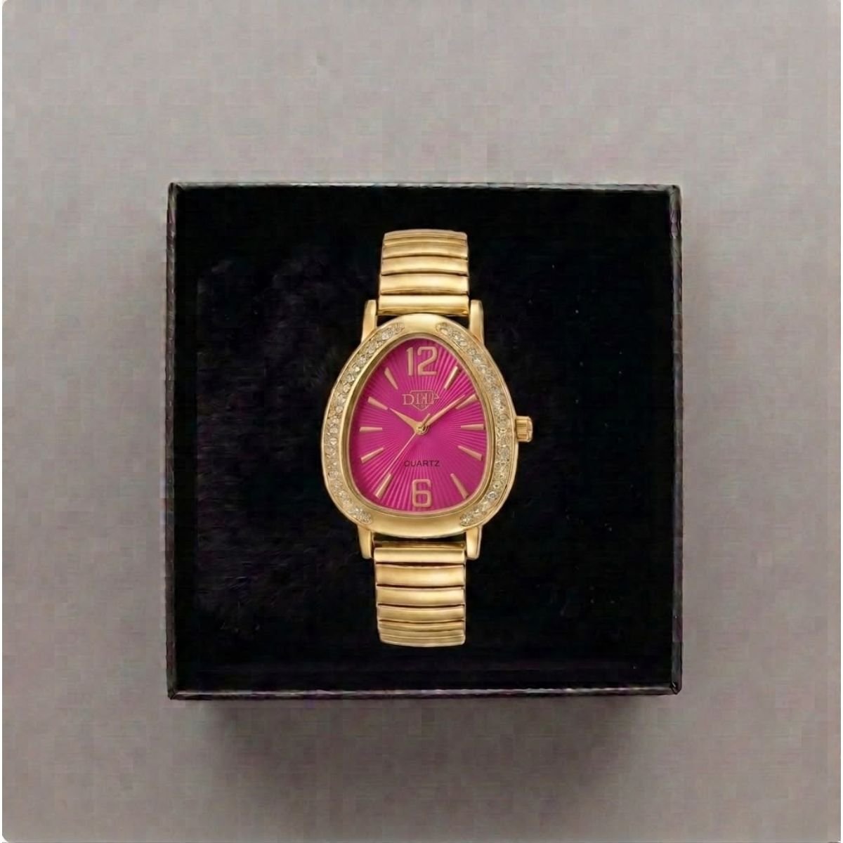 Relógio Feminino Luxo Gota Com Strass Correa Metal + Caixa Dourado/Pink Dourado 4