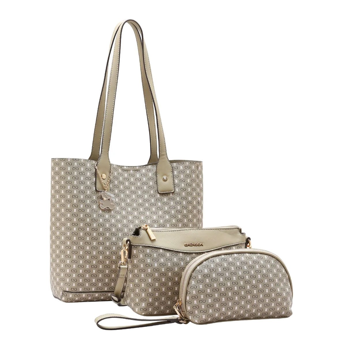 Bolsa Feminina Chenson Monograma Baby Urso Kit 3 Peças Original 3485366 Natural Bege 2