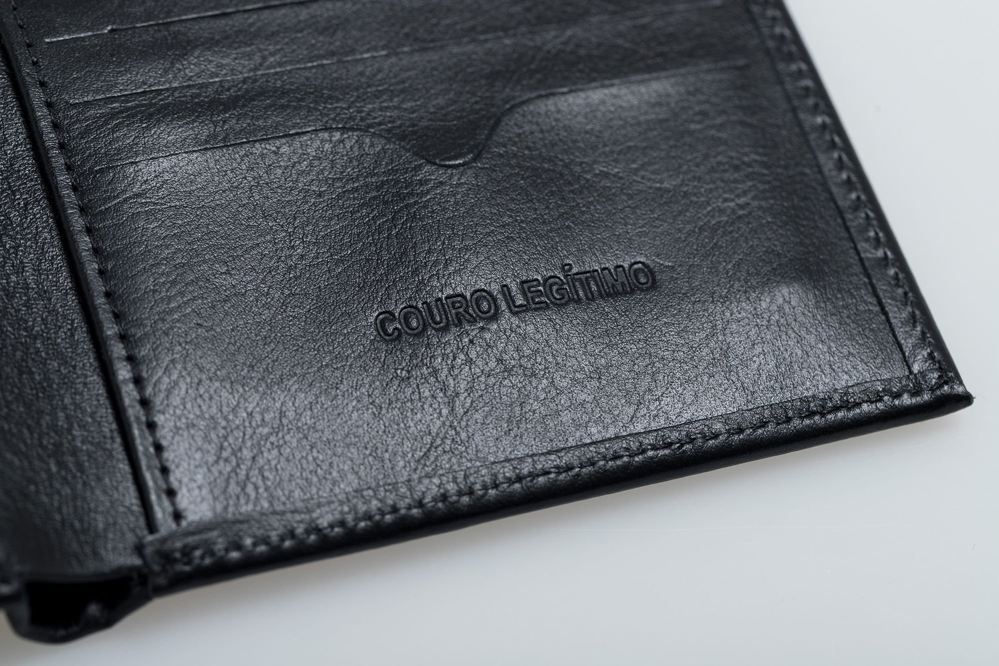 Carteira Com Porta Cartao Couro Masculina Preta Preto 3