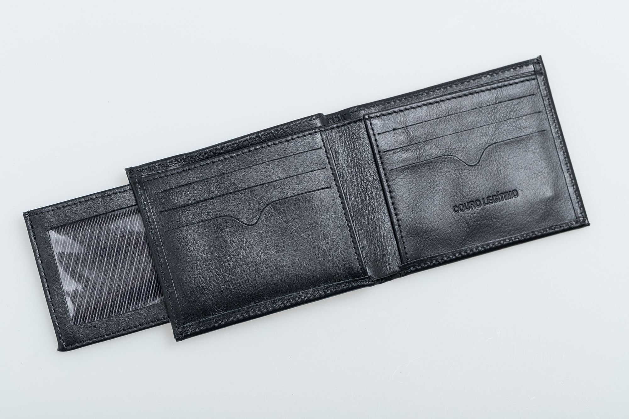 Carteira Com Porta Cartao Couro Masculina Preta Preto 4