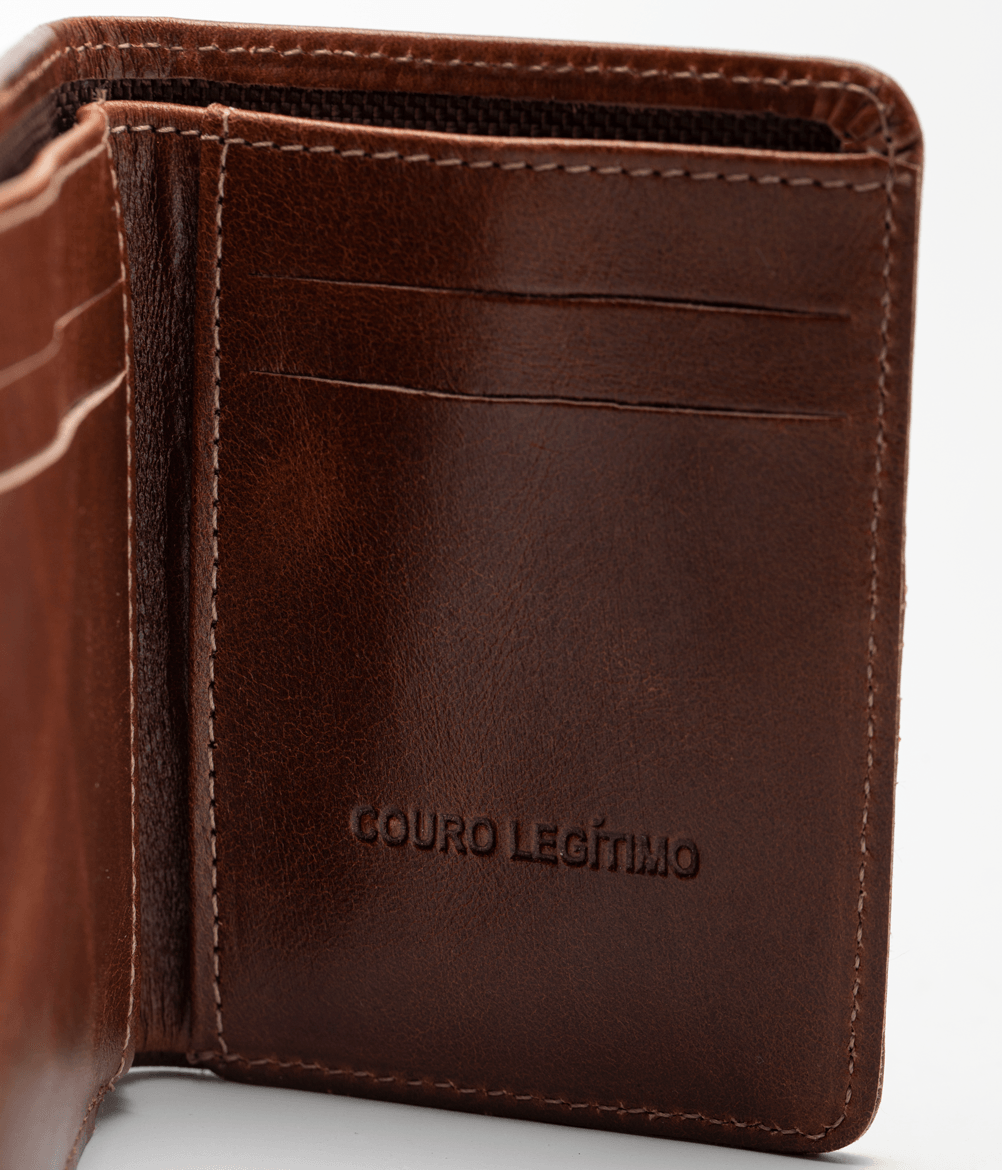 Porta Cartao De Couro Detalhe Pesponto Masculina Caramelo Caramelo 2