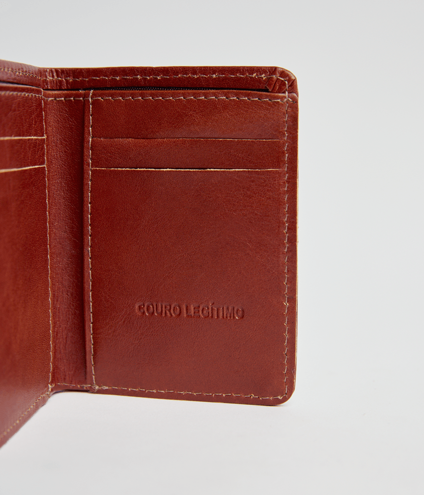 Porta Cartao Makenji De Couro Detalhe Pesponto Masculina Pinhao Marrom 2