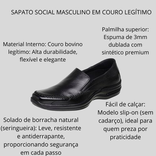 Sapato Masculino Mocassim Em Couro Preto Macio Conforto Preto 2
