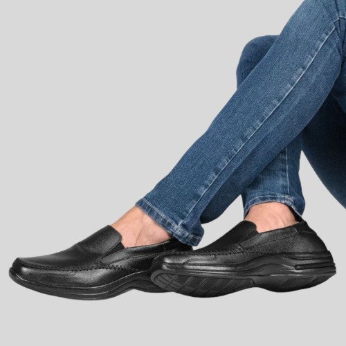 Sapato Masculino Mocassim Em Couro Preto Macio Conforto Preto 6
