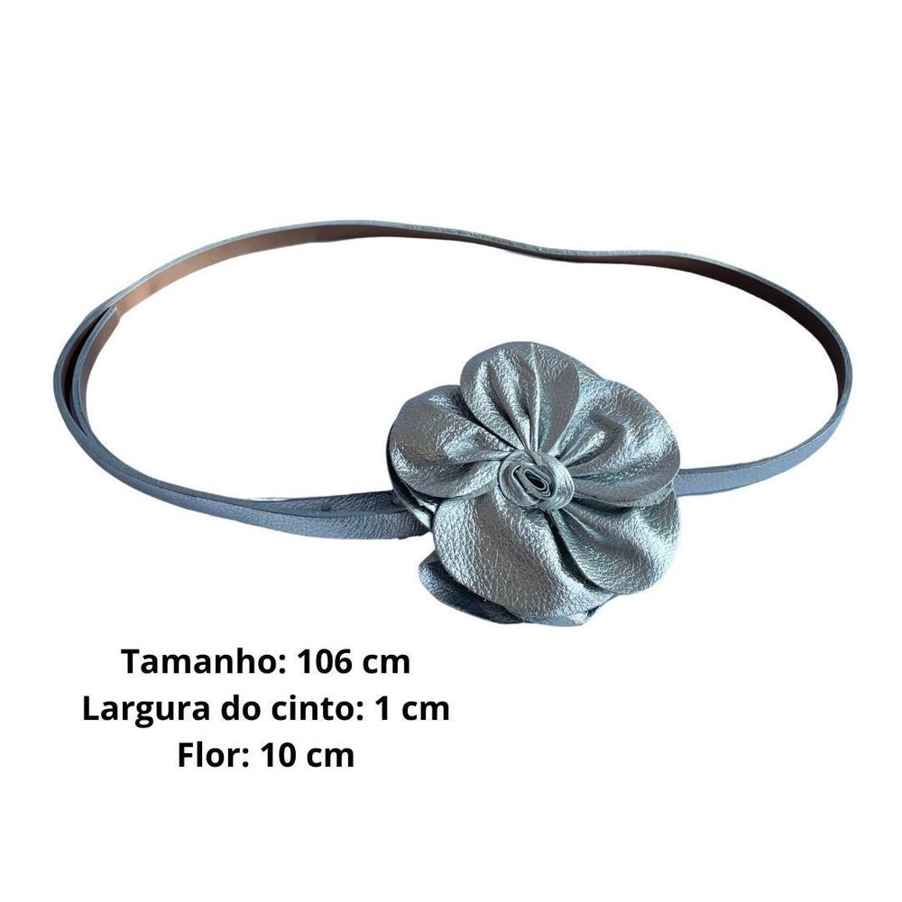 Cinto Fino De Couro Flor Fashion Blogueira Melina Prata 2