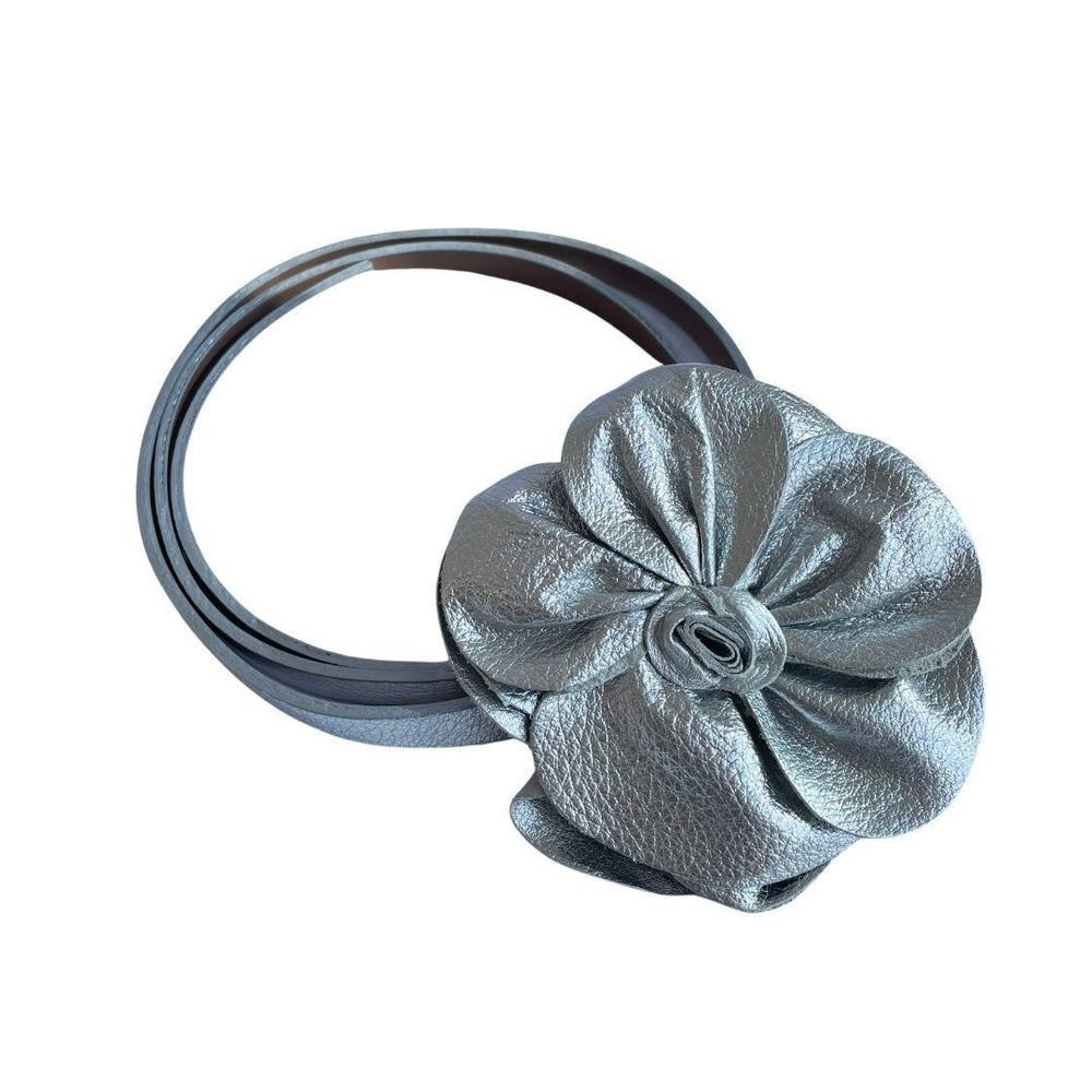 Cinto Fino De Couro Flor Fashion Blogueira Melina Prata 3