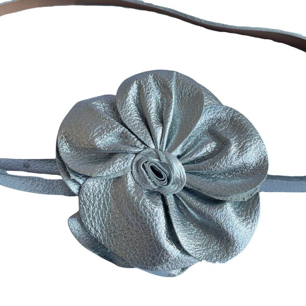 Cinto Fino De Couro Flor Fashion Blogueira Melina Prata 4