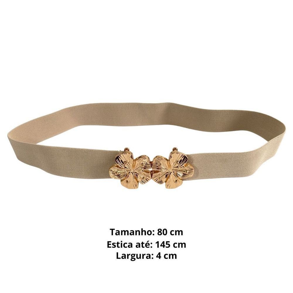Cinto Feminino Flor Elástico Festa Luxo Lívia Bege 2