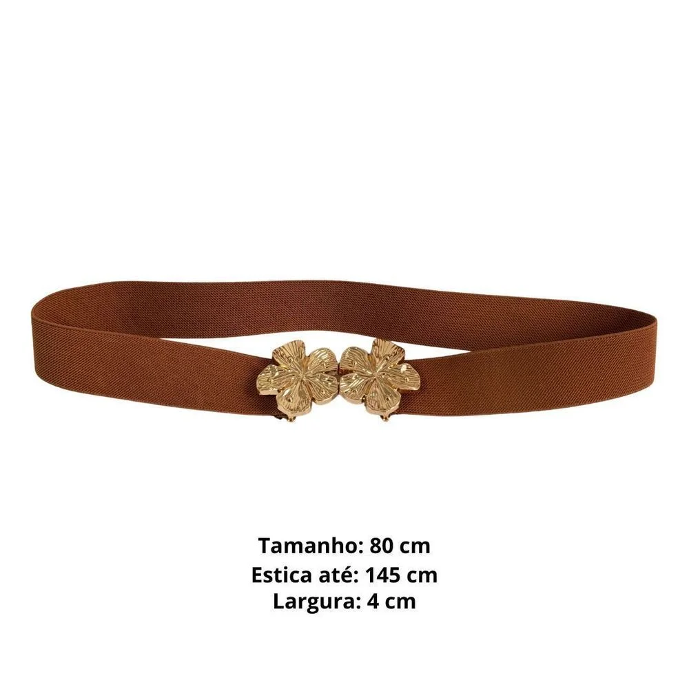 Cinto Feminino Flor Elástico Festa Luxo Lívia Marrom 3
