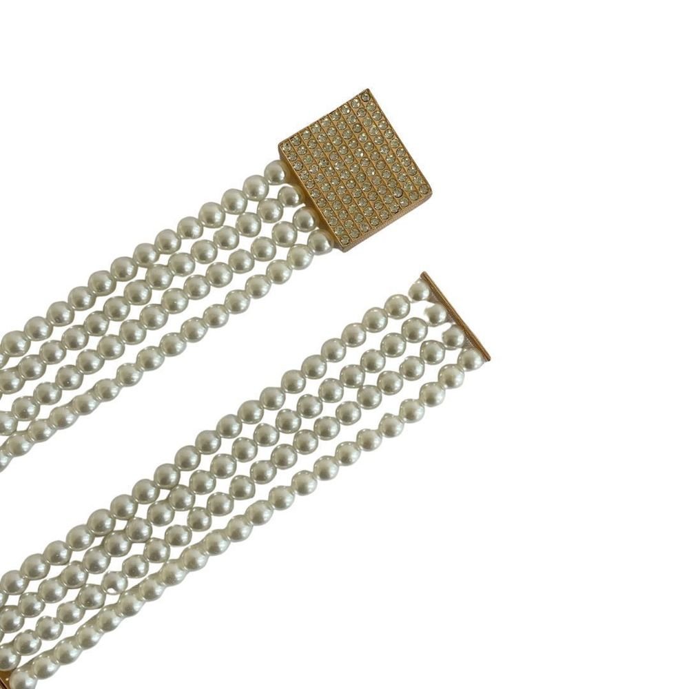 Cinto Feminino Corrente Pérola Strass Moderno Lara Branco 2