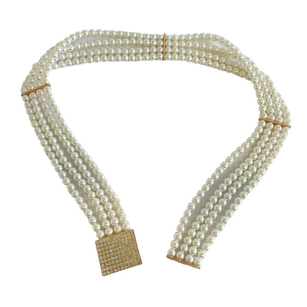 Cinto Feminino Corrente Pérola Strass Moderno Lara Branco 3