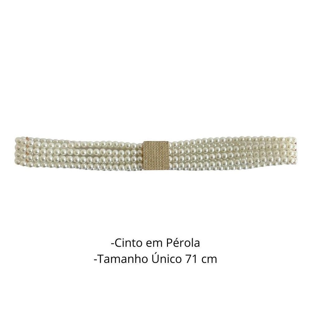 Cinto Feminino Corrente Pérola Strass Moderno Lara Branco 4