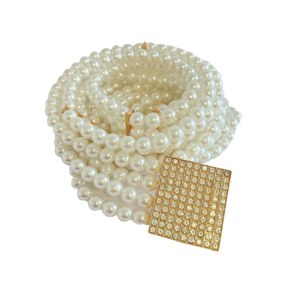 Cinto Feminino Corrente Pérola Strass Moderno Lara Branco 5