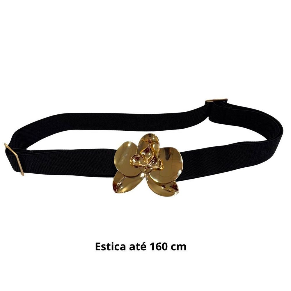 Cinto Feminino Fashion Elástico Largo Preto Orquídea Preto/Dourado 2