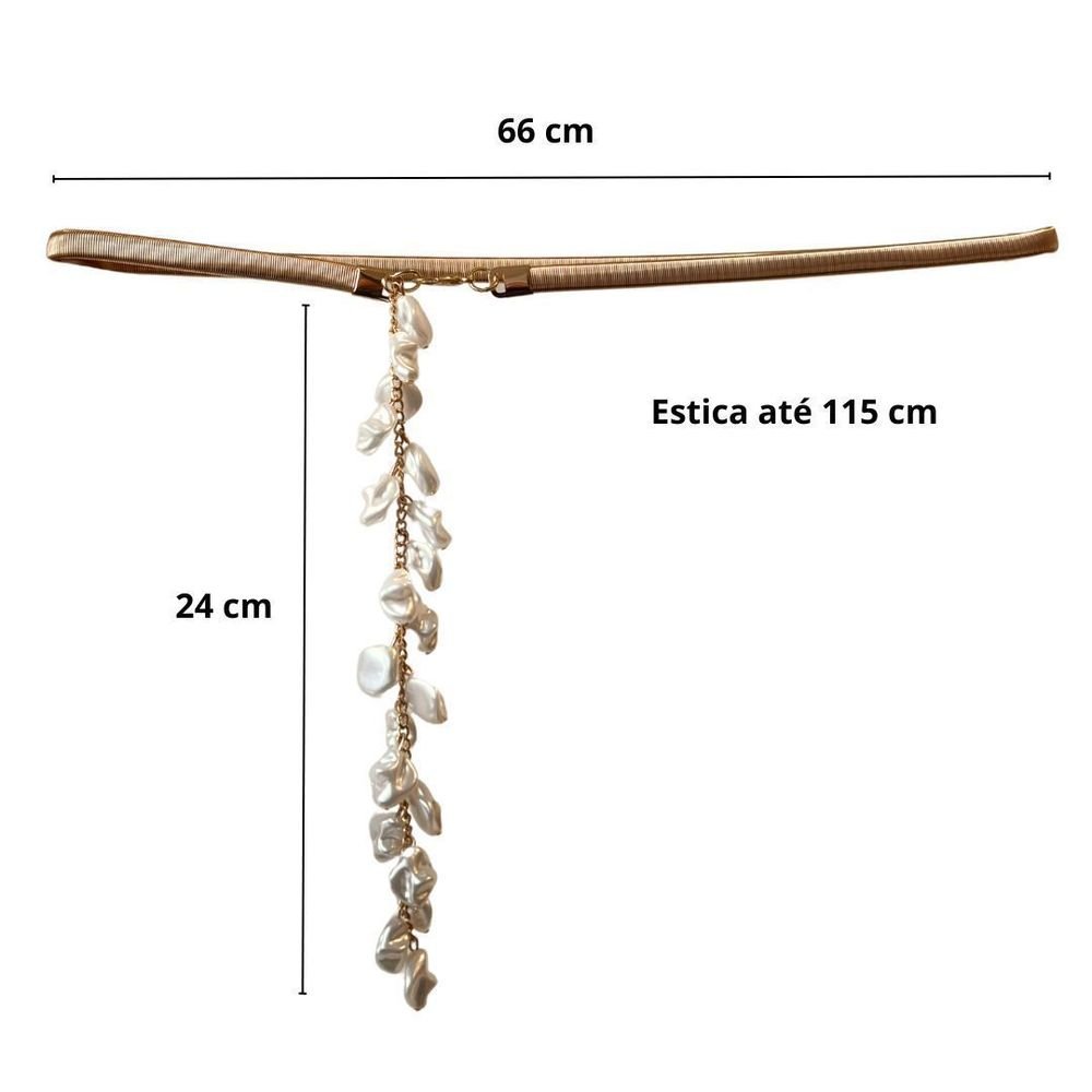 Cinto Corrente Mola Pedras Strass Bárbara Dourado 3