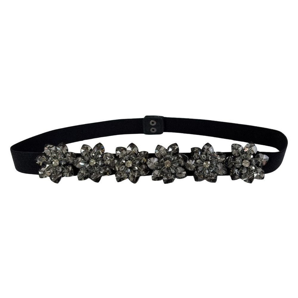 Cinto Feminino Elástico Flor Strass Pedra Preto 3
