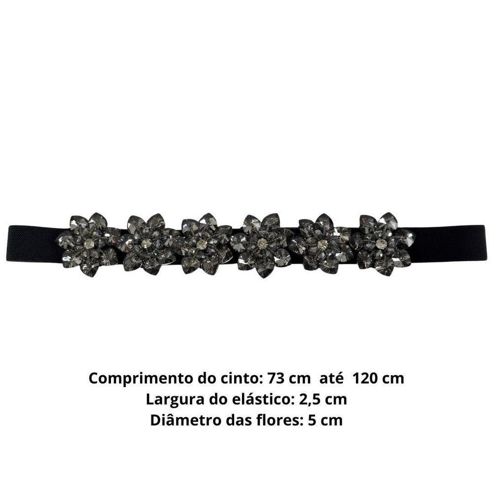 Cinto Feminino Elástico Flor Strass Pedra Preto 2