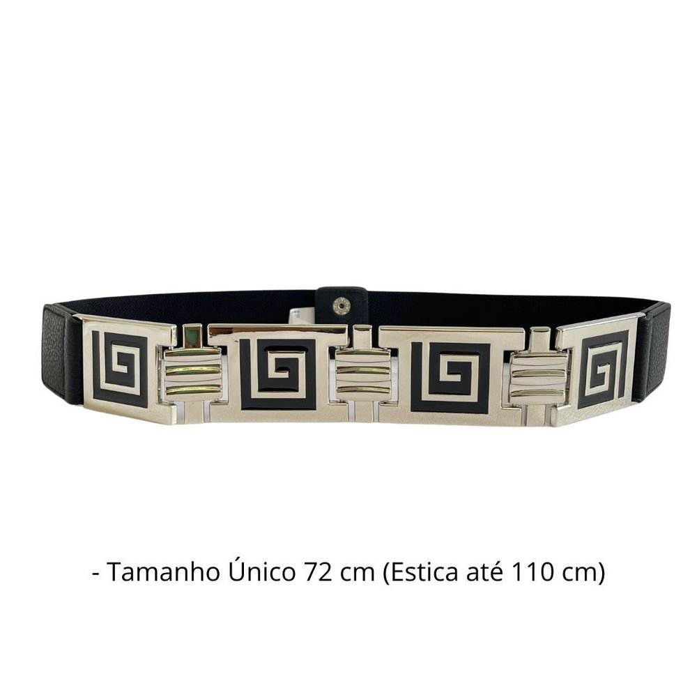 Cinto Feminino Fashion Elástico Largo Preto Luxo Roberta Preto/Prata 4