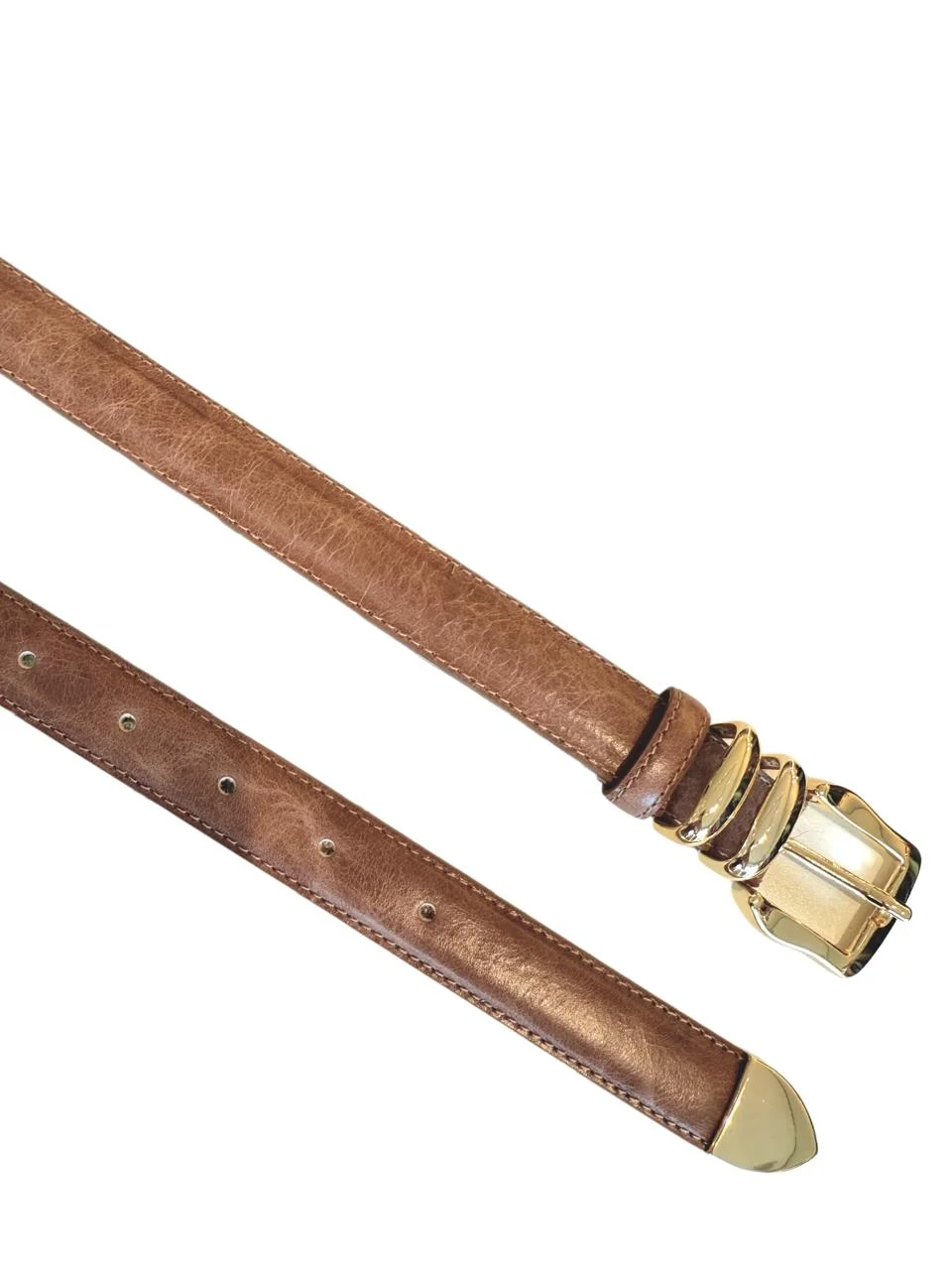 CINTO EM COURO ESTONADO COM FIVELA DOURADA Moccachino 2