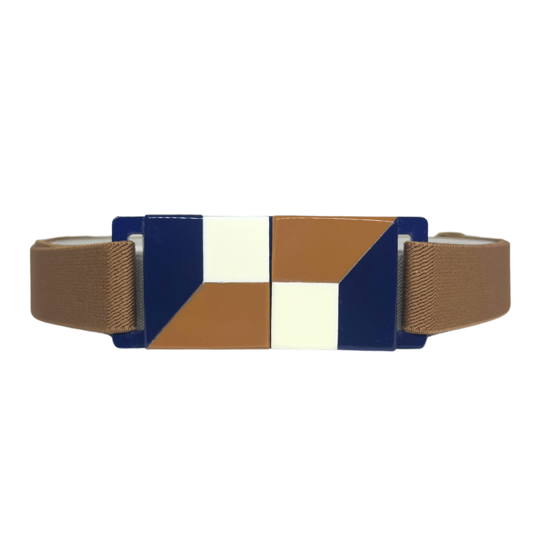 CINTO EM ELÁSTICO COM FIVELA ACRÍLICO MARINHO MARFIM CARAMELO