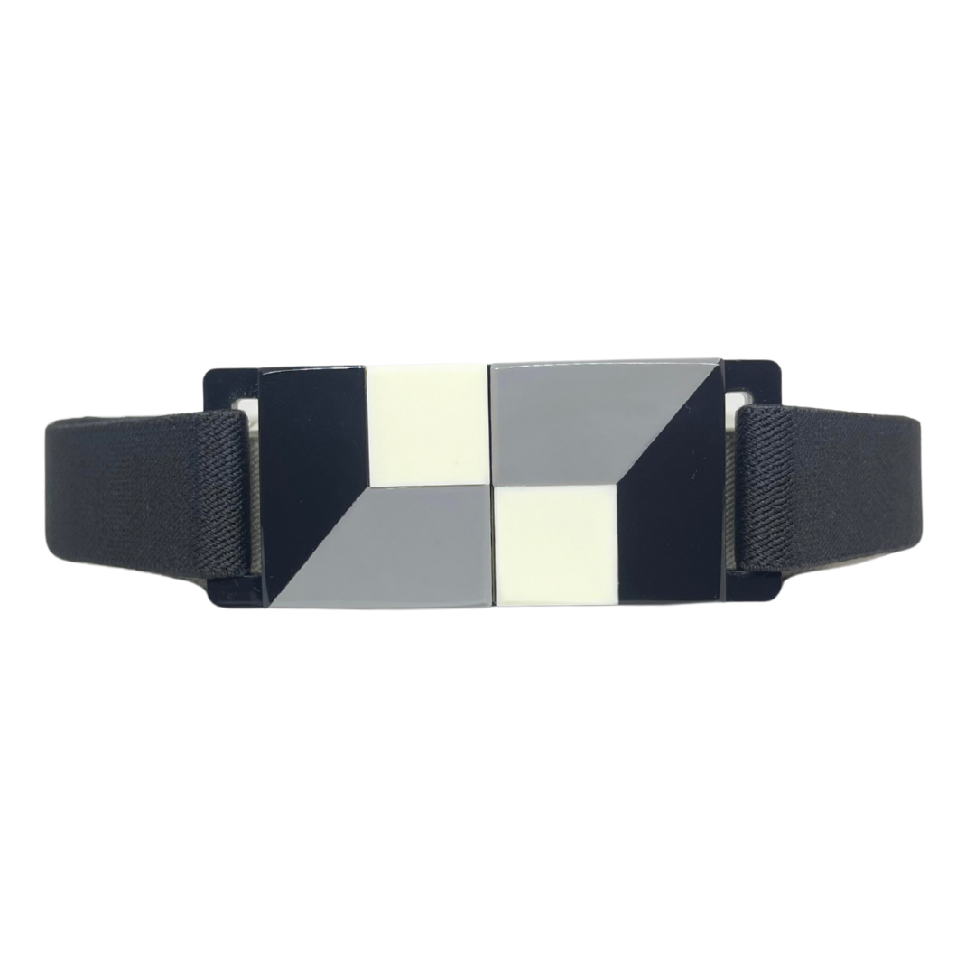 CINTO EM ELÁSTICO PRETO COM FIVELA ACRÍLICO CINZA MARFIM PRETO