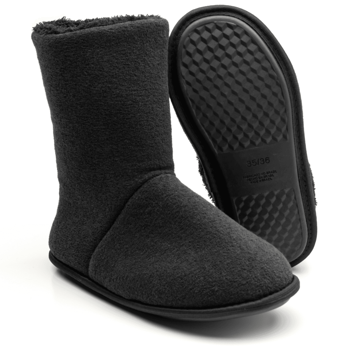 Pantufa Bota Polar Cano Alto Preta Unissex Sola Antiderrapante Adulta e Infantil Super Quentinha e Fofinha Preto 2